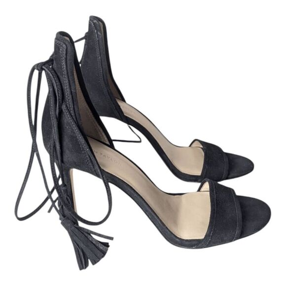 ANN TAYLOR Esme Tassel Ankle Wrap Suede Heeled Sandal Size 6.5M - Picture 2 of 7
